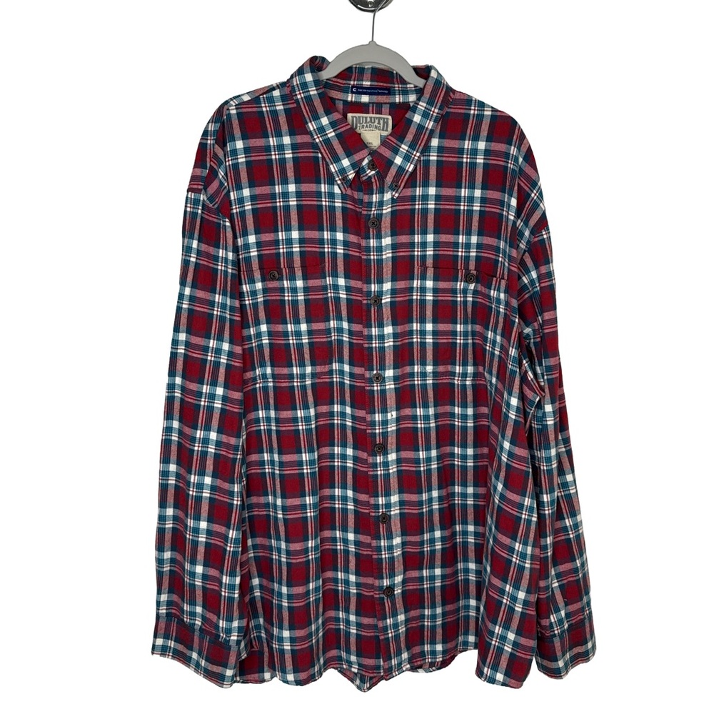 DULUTH TRADING Men’s 3XL Red/Blue Plaid Flannel Long Sleeve Magnet Button Shirt